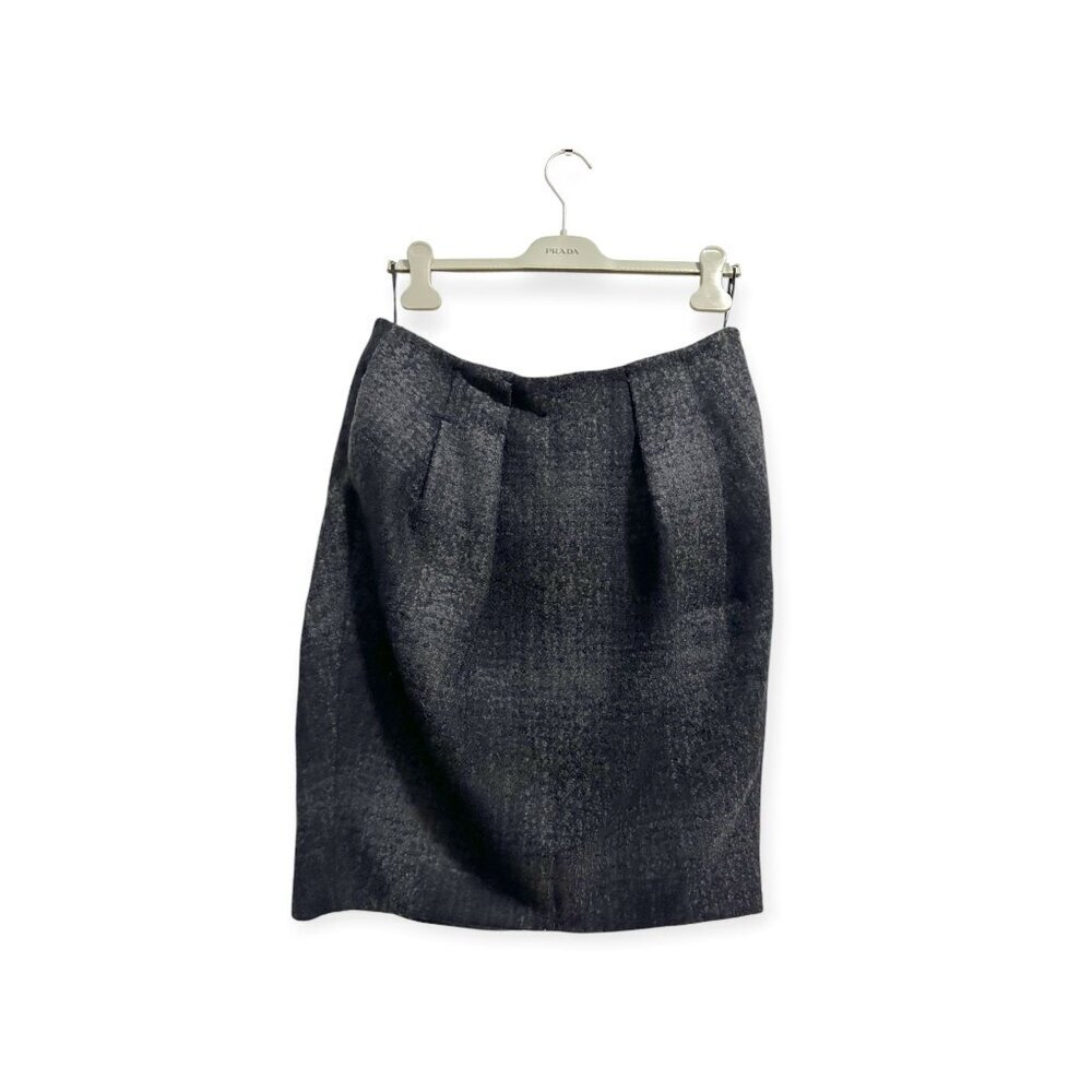 Prada FW2009 Gray Plaid Wool Pencil Skirt IT 46 Made in Italy